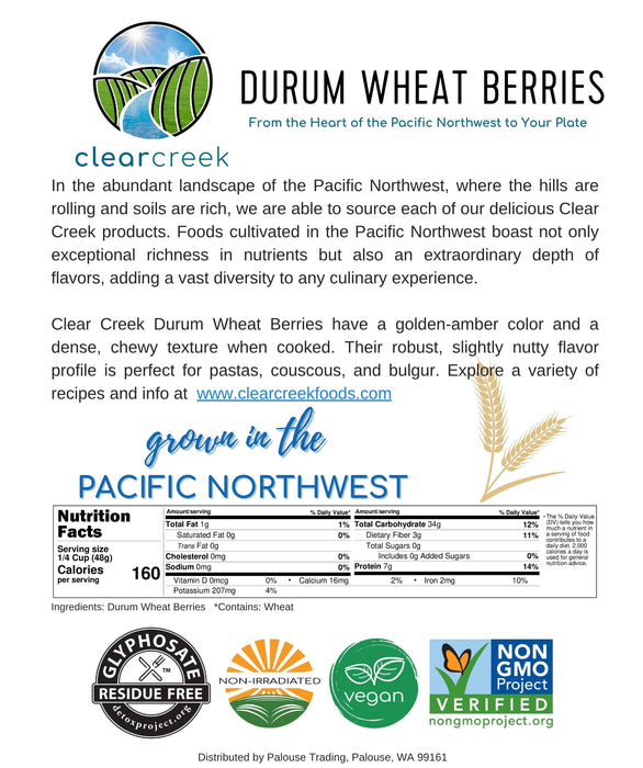 Durum Wheat Berries | Certified Glyphosate Residue Free | 25 LB Bucket