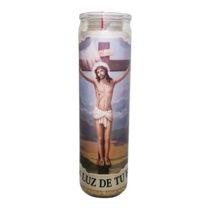 Jesus Crucificado White Candle tall