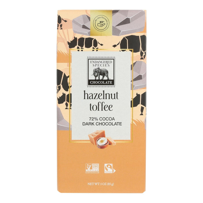 Endangered Species Natural Chocolate Bars - 72% Dark Chocolate With Hazelnut Toffee - 3 Oz Bars - Case Of 12