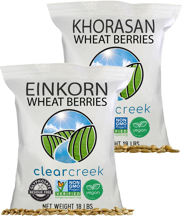 Einkorn and Khorasan Wheat Berries | 36 lb (2 x 18 lb bags) | Certified Glyphosphate Residue Free - Bulk Value Pack