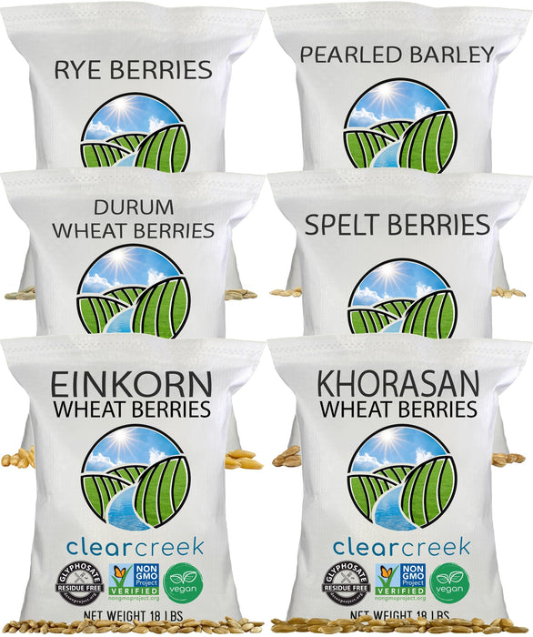 Einkorn, Khorasan, Durum, Rye, Spelt, and Barley Berries | 108 lb (6 x 18 lb bags) | Certified Glyphosphate Residue Free