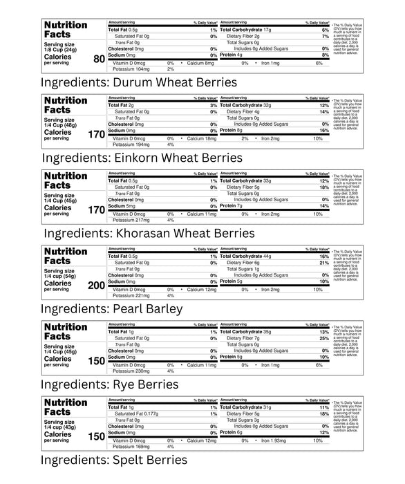 Einkorn, Khorasan, Durum, Rye, Spelt, and Barley Berries | 108 lb (6 x 18 lb bags) | Certified Glyphosphate Residue Free