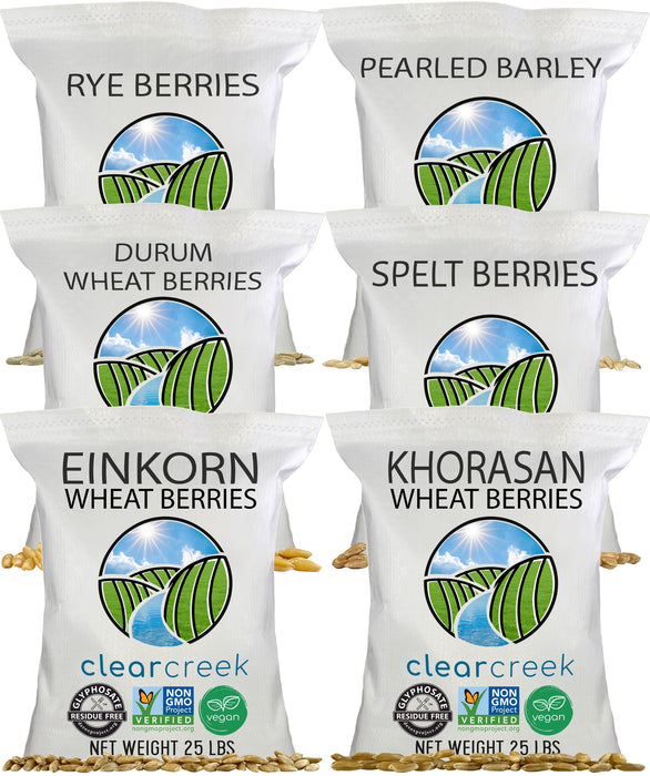 Einkorn, Khorasan, Durum, Rye, Spelt, and Barley Berries |150 lb (6 x 25 lb bags) | Certified Glyphosphate Residue Free - Bulk Value Pack