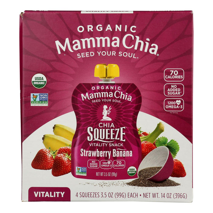 Mamma Chia Organic Vitality Snack Squeeze - Strawberry Banana 3.5 Oz, Pack of 6