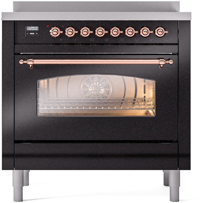 ILVE Nostalgie II 36 " Electric Range, Glossy Black, Copper Trim UPI366NMPBKP