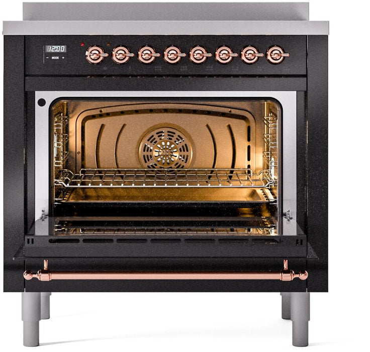 ILVE Nostalgie II 36 " Electric Range, Glossy Black, Copper Trim UPI366NMPBKP