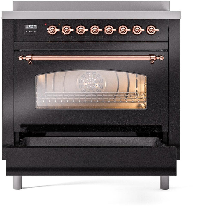 ILVE Nostalgie II 36 " Electric Range, Glossy Black, Copper Trim UPI366NMPBKP
