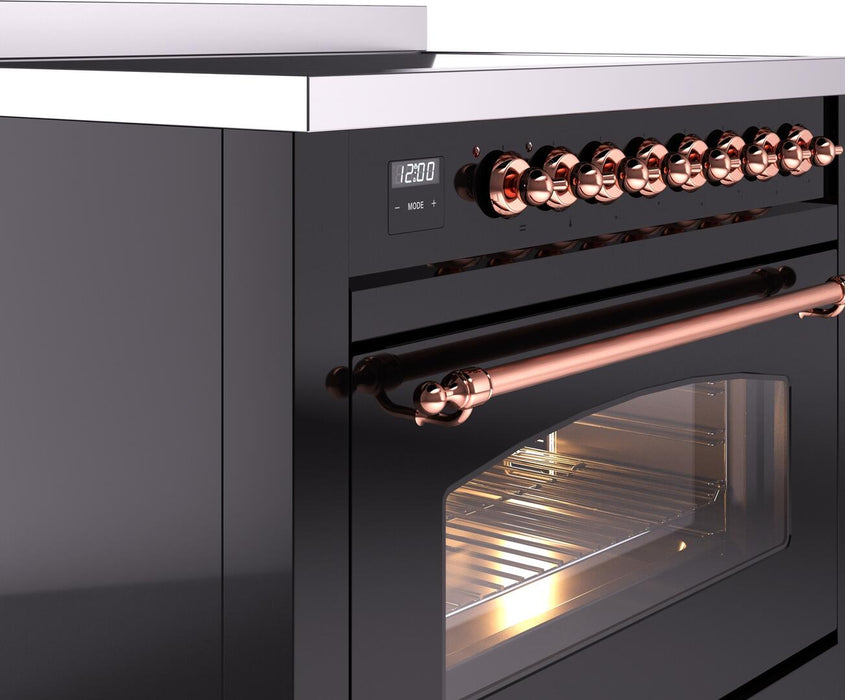 ILVE Nostalgie II 36 " Electric Range, Glossy Black, Copper Trim UPI366NMPBKP