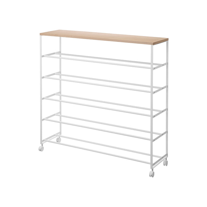 Rolling Five-Tier Shoe Rack (34.25" H)  - Steel + Wood