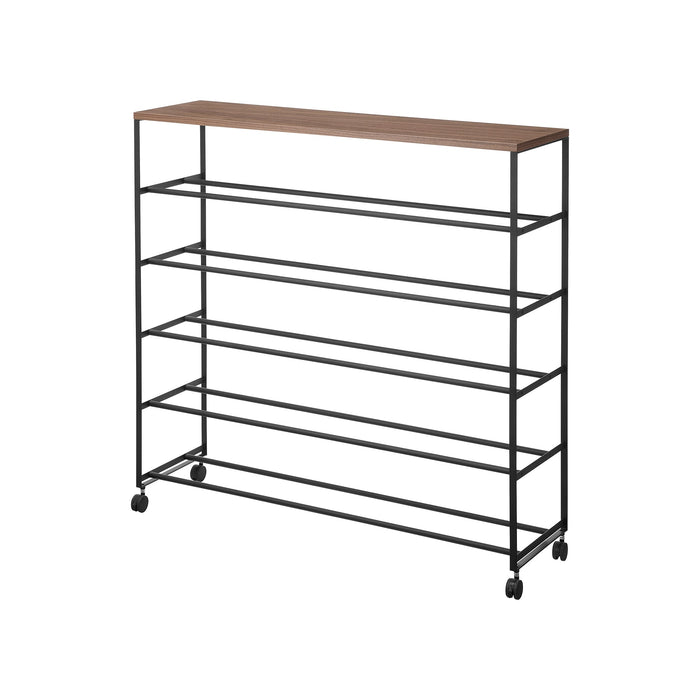 Rolling Five-Tier Shoe Rack (34.25" H)  - Steel + Wood