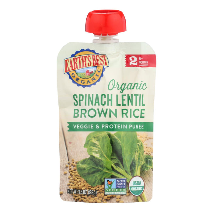 Earth's Best Organic Spinach Lentil Brown Rice Veggie And Protein Puree - Case Of 12 - 3.5 Oz.