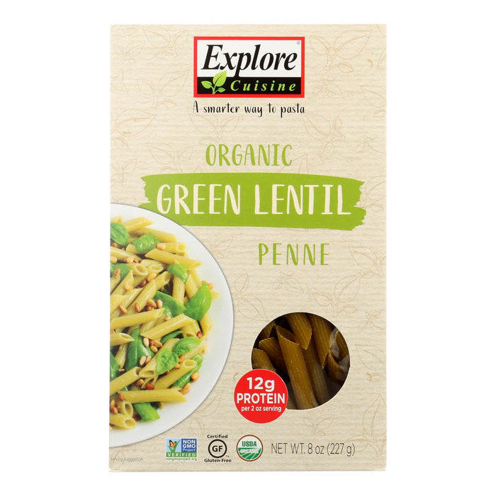 Explore Cuisine Organic Green Lentil Penne - Lentil Pasta - 8 oz, Case of 6