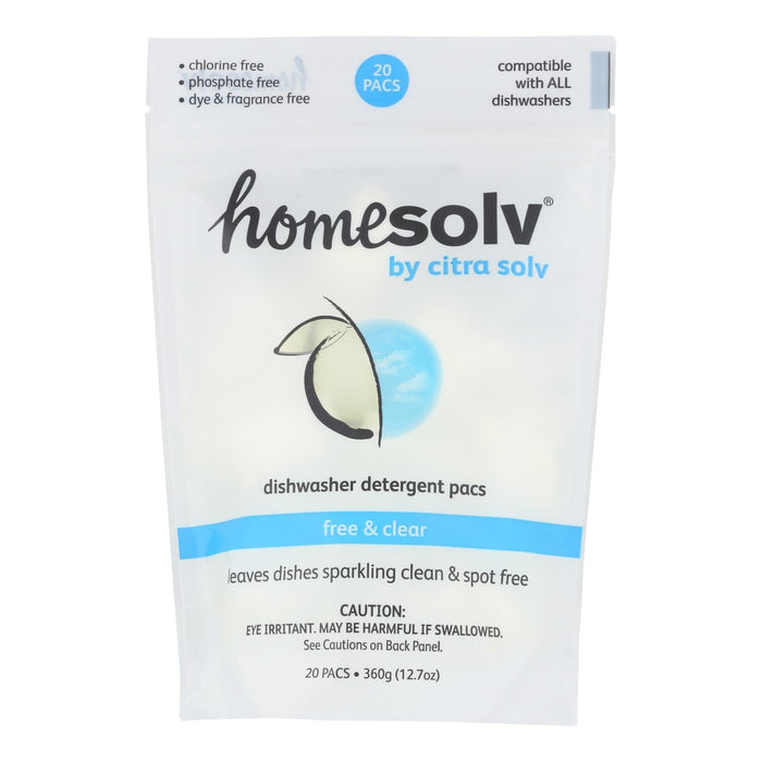 Citra-Solv Free & Clear Natural Dishwasher Detergent Pacs for Spotless Dishes - 8 Pacs, 12.7 oz.