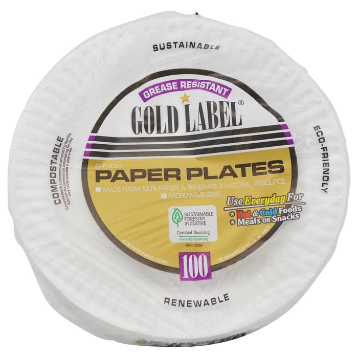 Coated Paper Plate White Heavy Duty 100ct 9"