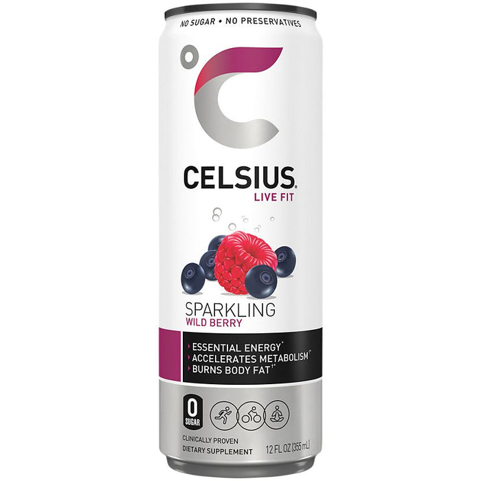 CELSIUS Sparkling Wild Berry Drink - Pack of 6 - 4/12 Fl Oz Cans