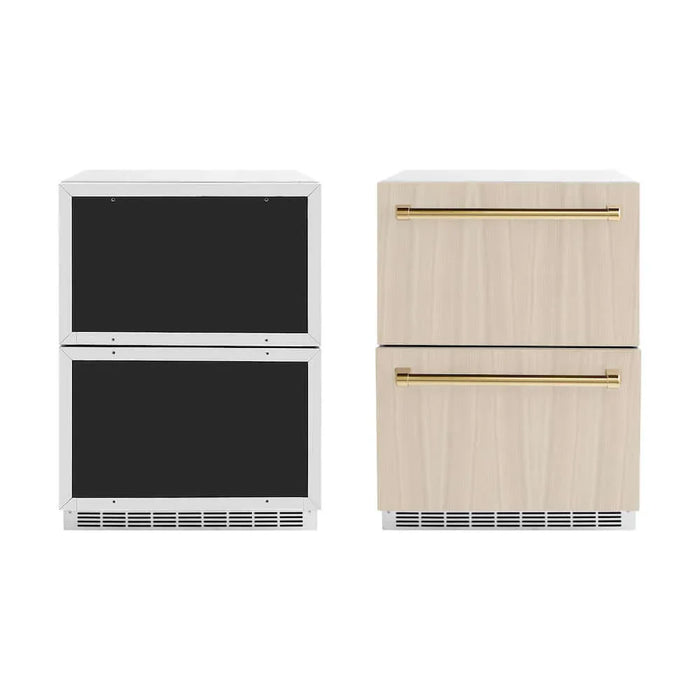 ZLINE 24" Touchstone 168 Can Outdoor-Rated Dual Refrigerator Drawer, Panel Ready Gold, RDSPOZ-24-G