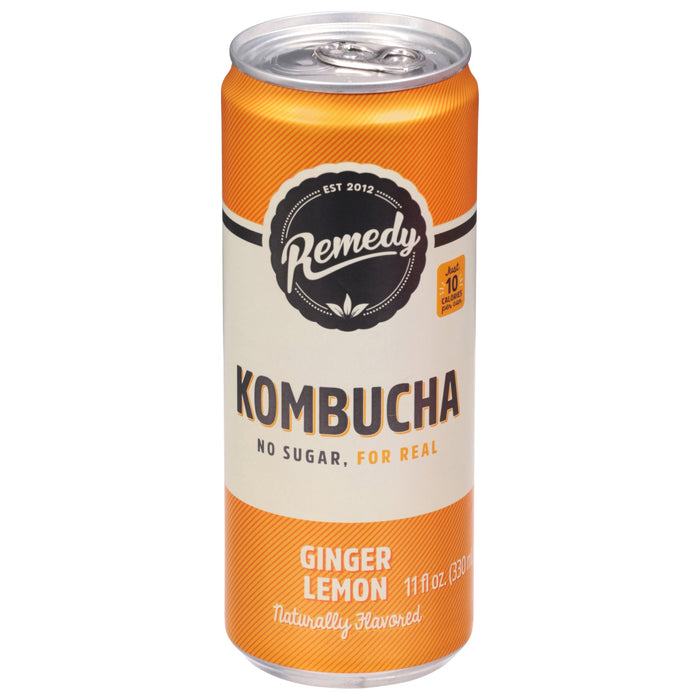 Remedy Kombucha - 11 oz Ginger Lemon Organic Probiotic Drink (Pack of 12)