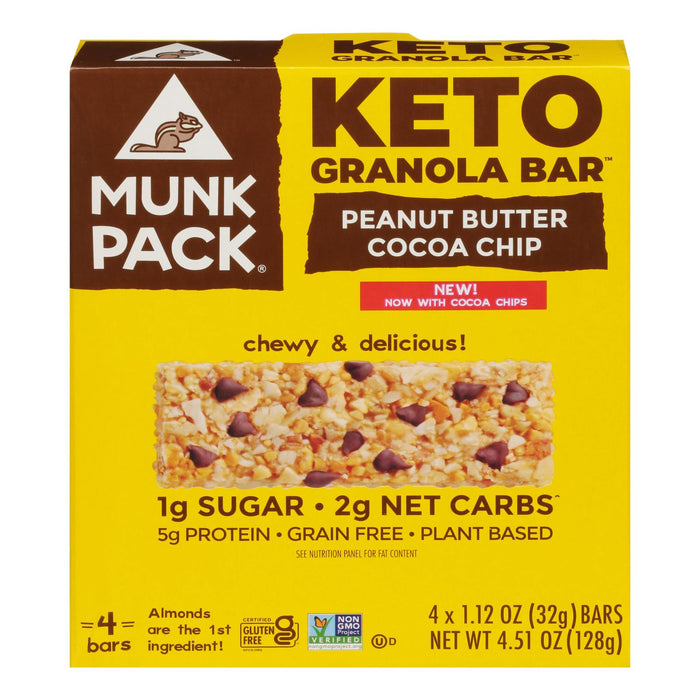 Munk Pack Keto Granola Bars: Peanut Butter Chip, Low-Carb, Gluten-Free (6 Pack, 1.12 oz Each)