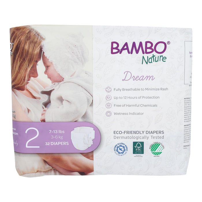 Bambo Nature Size 2 Diapers, 32 Count, Case of 6