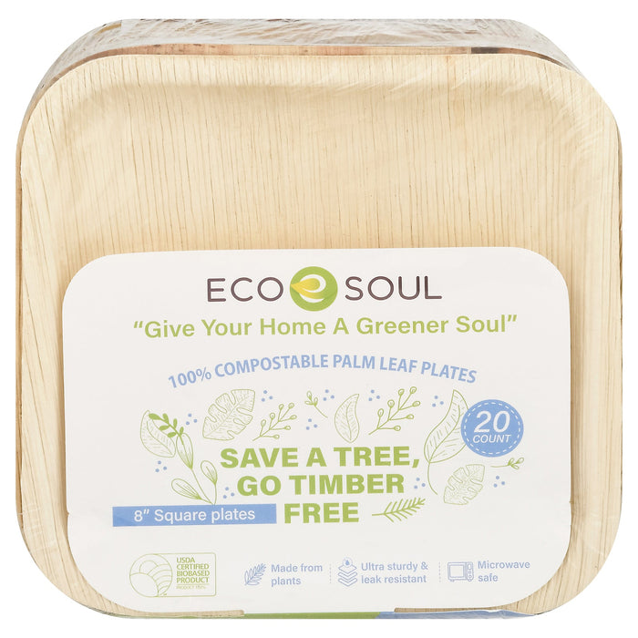 Ecosoul Home Square Palm Leaf Plates: Eco-Friendly, 8" Case of 200 (8 Plates Per Pack)