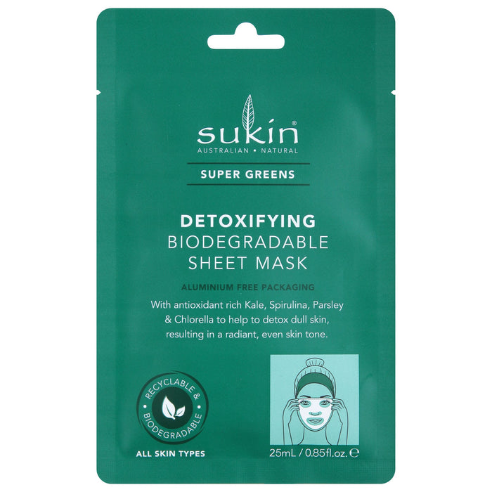 Sukin Super Green Detox Sheet Mask - Revitalizing Hydration, 8.85oz (Pack of 8)