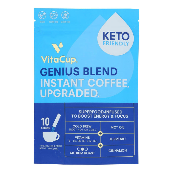 Vitacup Inc - Coffee Instant Genius Blend - Case of 12 - 10 Ct Packs