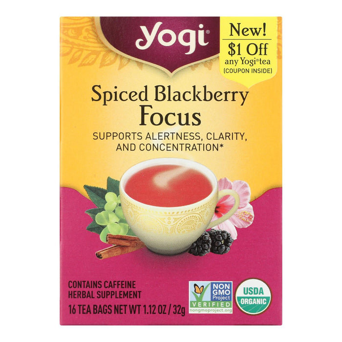 Yogi Tea Blackberry Focus Tea, Supports Brain Health, Contributes to Cognitive Function - Case of 6 (16 Tea Bags)