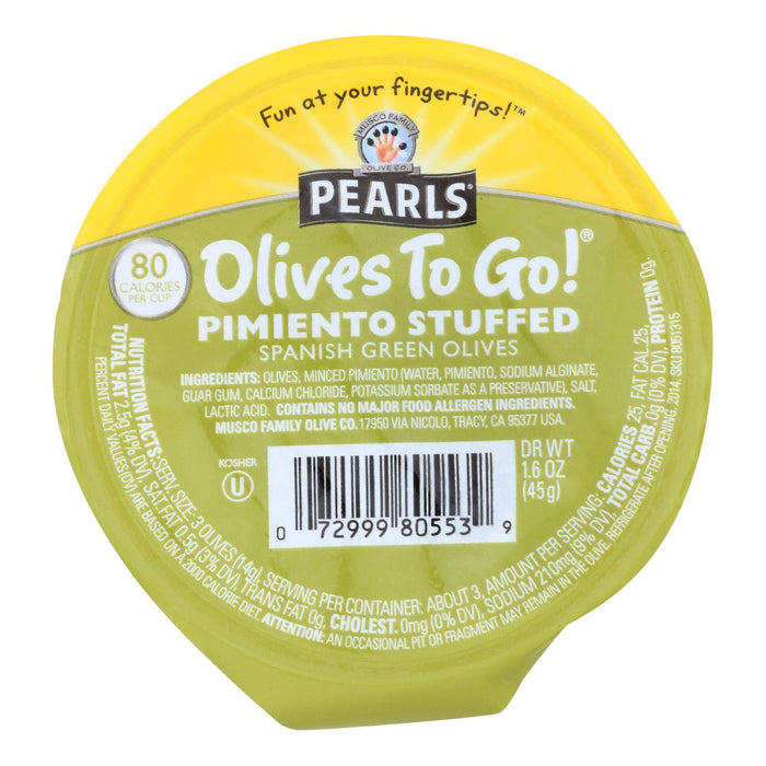 Pearls Olives To Go Pimiento Stuffed - 12x 1.6oz Packs