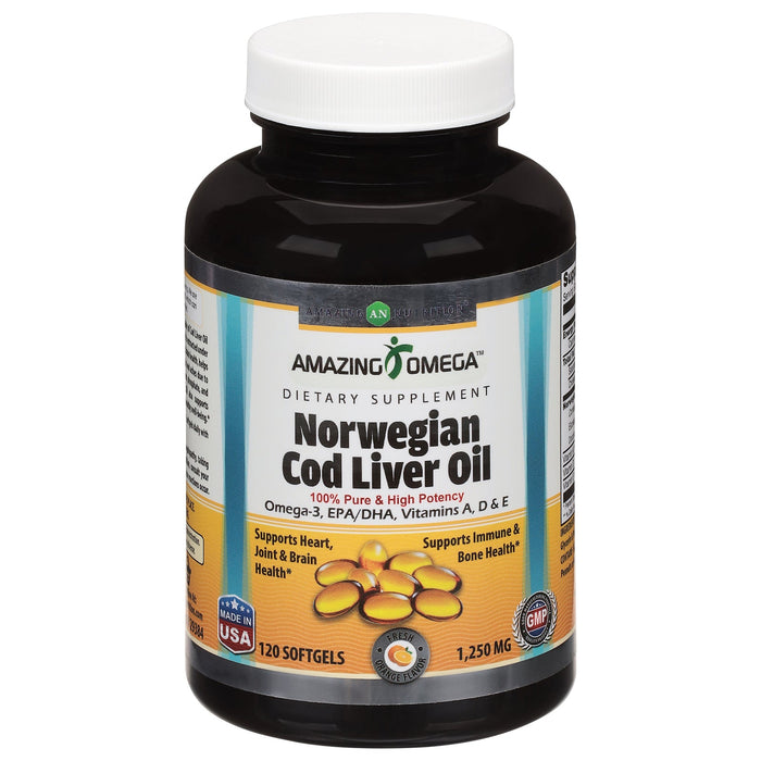 Amazing Omega Cod Liver Oil Orange Norwegian 1250mg - 120 Count