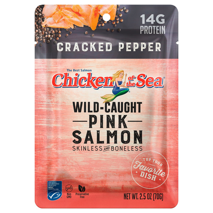 Chicken of the Sea Wild Caught Pink Salmon with Cracked Black Pepper - 2.5 Oz Cans (12 Pack)