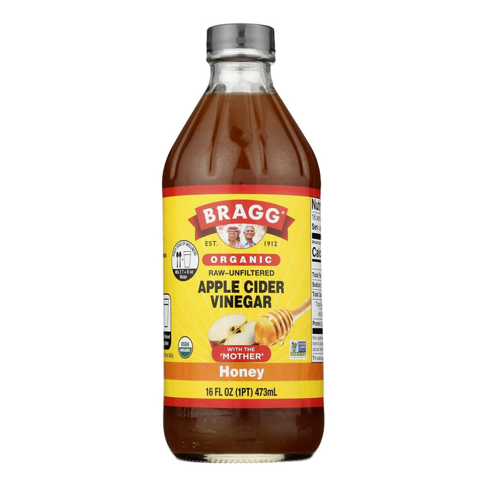 Bragg Apple Cider Vinegar with Raw Unfiltered Honey - Case of 12 - 16 Fl Oz Bottles