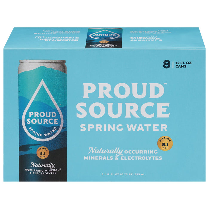 Proud Source Water Spring Alkaline pH 8.1 - Case of 3 - 8/12 fl. oz. Bottles