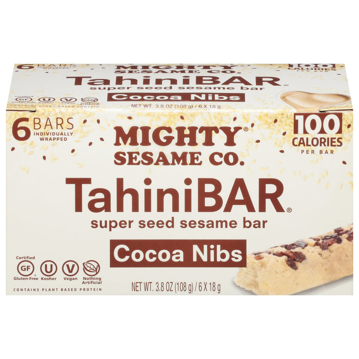 Mighty Sesame Company Tahini Bar Cocoa Nibs, Case of 8 - 6/3.8 Oz
