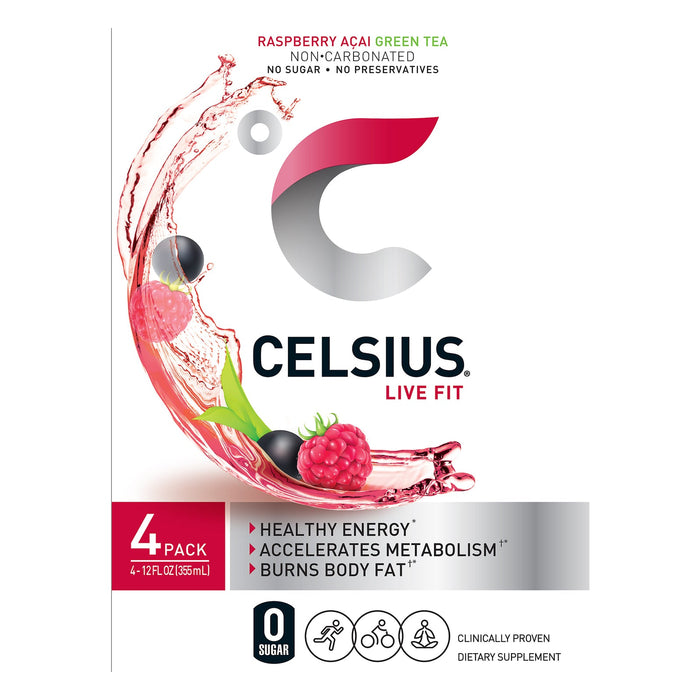 Celsius Raspberry Acai Green Tea - Pack of 6/4 fl. oz. Cans
