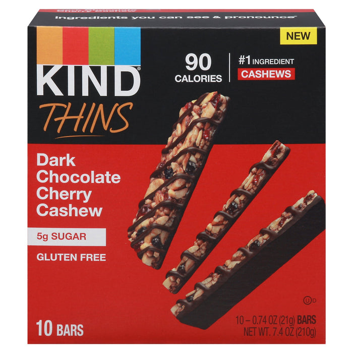Kind - Thins Dark Chocolate Cherry Cashew Bars, Case of 6 (10/.74 oz)