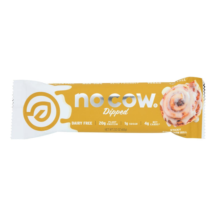 No Cow Bar - Sticky Cinnroll Dipped Protein Bar - Case of 12 - 2.12 Ounce