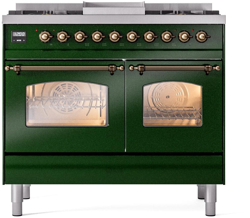 ILVE Nostalgie II 40" Dual Fuel Liquid Propane Range, Emerald Green, Bronze Trim UPD40FNMPEGBLP