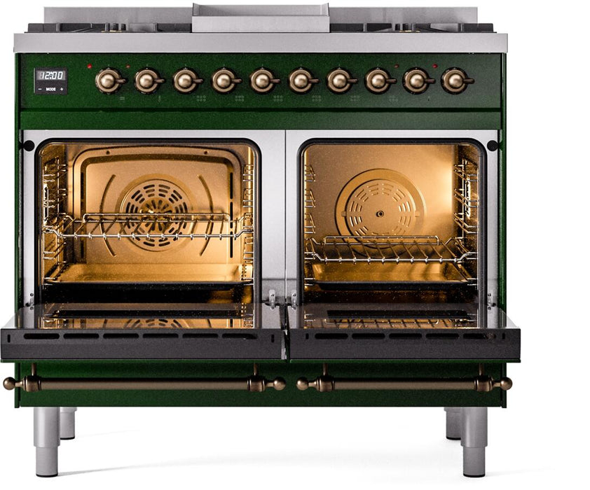 ILVE Nostalgie II 40" Dual Fuel Liquid Propane Range, Emerald Green, Bronze Trim UPD40FNMPEGBLP