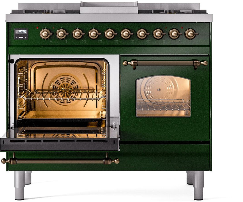 ILVE Nostalgie II 40" Dual Fuel Liquid Propane Range, Emerald Green, Bronze Trim UPD40FNMPEGBLP