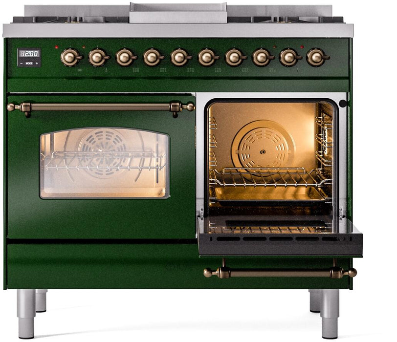 ILVE Nostalgie II 40" Dual Fuel Liquid Propane Range, Emerald Green, Bronze Trim UPD40FNMPEGBLP