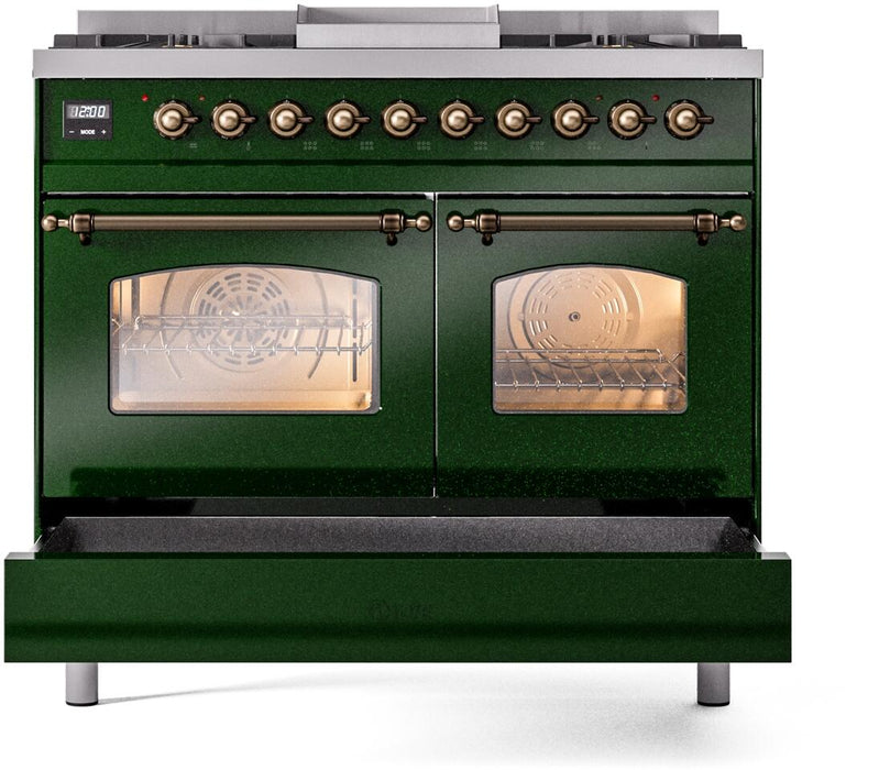 ILVE Nostalgie II 40" Dual Fuel Liquid Propane Range, Emerald Green, Bronze Trim UPD40FNMPEGBLP