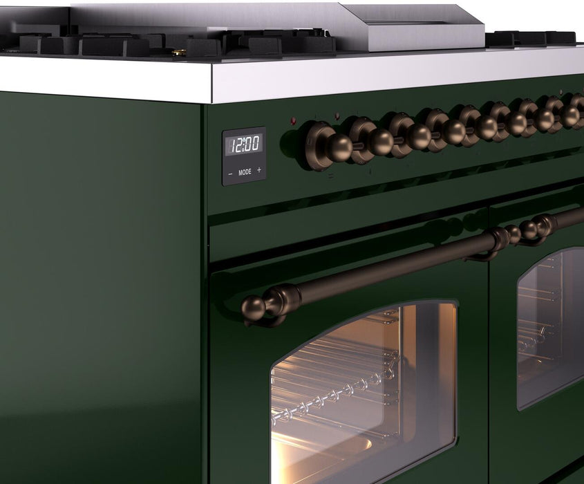 ILVE Nostalgie II 40" Dual Fuel Liquid Propane Range, Emerald Green, Bronze Trim UPD40FNMPEGBLP