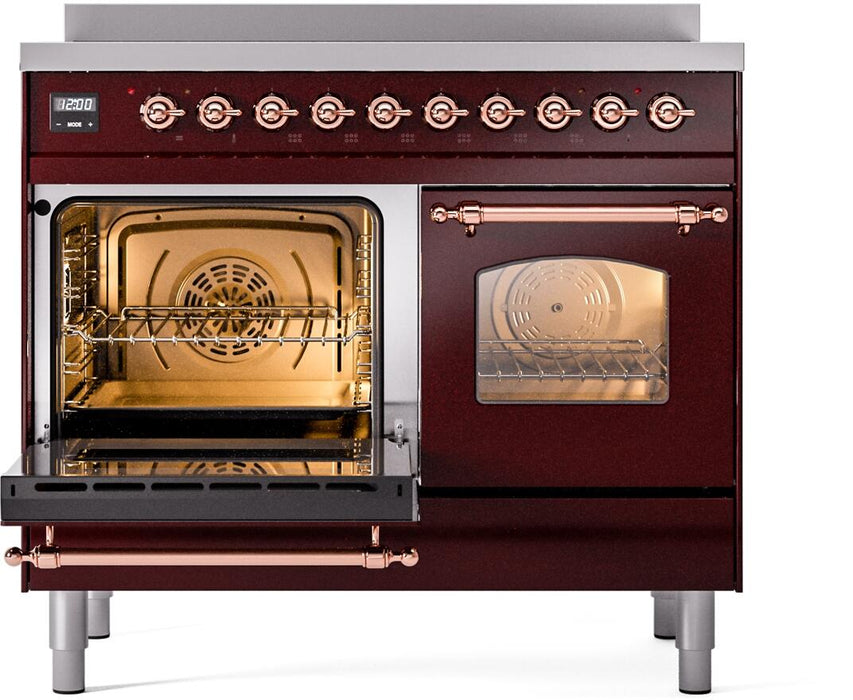 ILVE Nostalgie II 40" Electric Range, Burgundy, Copper Trim UPDI406NMPBUP