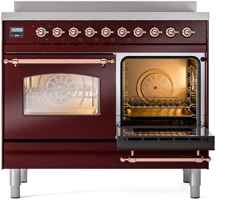ILVE Nostalgie II 40" Electric Range, Burgundy, Copper Trim UPDI406NMPBUP