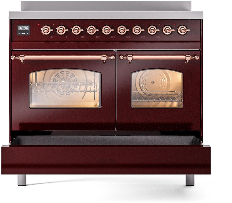 ILVE Nostalgie II 40" Electric Range, Burgundy, Copper Trim UPDI406NMPBUP