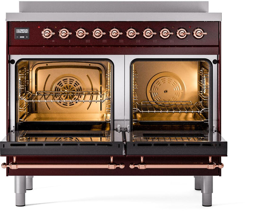 ILVE Nostalgie II 40" Electric Range, Burgundy, Copper Trim UPDI406NMPBUP