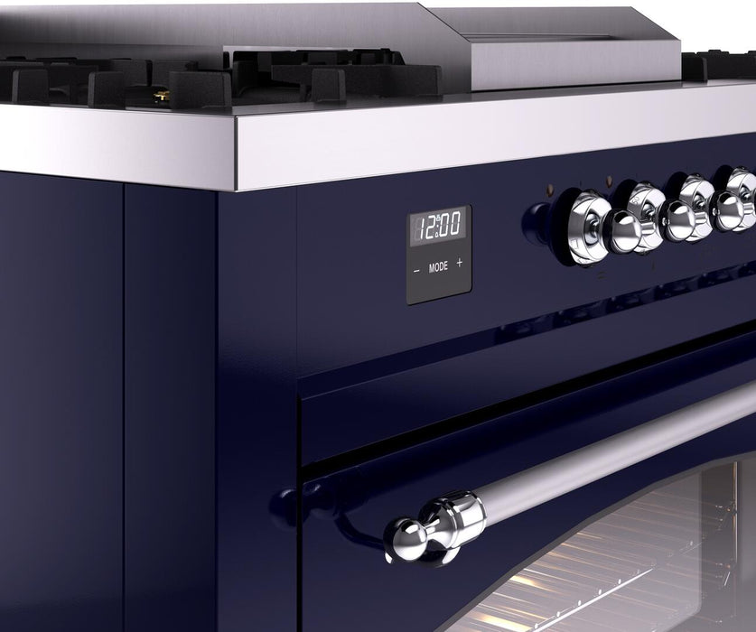 ILVE Nostalgie II 60" Dual Fuel Liquid Propane Range, Blue, Chrome Trim UP60FSNMPMBCLP