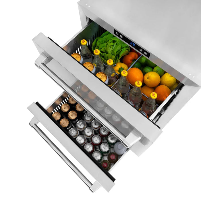 ZLINE 24" Touchstone 168 Can Outdoor-Rated Dual Refrigerator Drawer, Stainless Steel, RDSO-ST-24