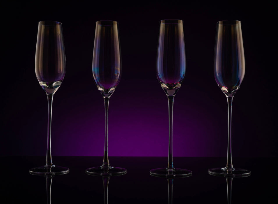 Iridescent Glasses - Crystal Luster Radiance Set of 4 (Tall Flutes)