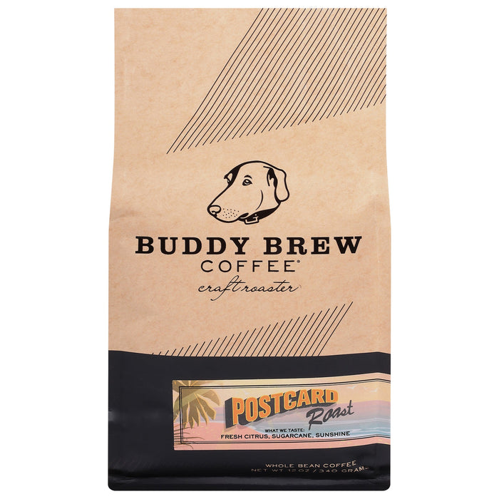 Buddy Brew Coffee Whole Bean Postcard Roast, 12 Oz (Pack of 6)